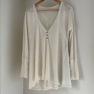 Women's Cream V-Neck Buttoned Top by Free People Small